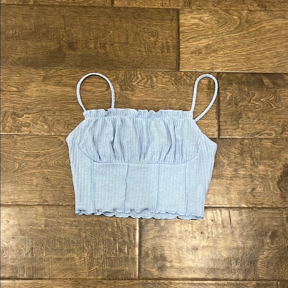 Blue Ruched Crop Camisole
